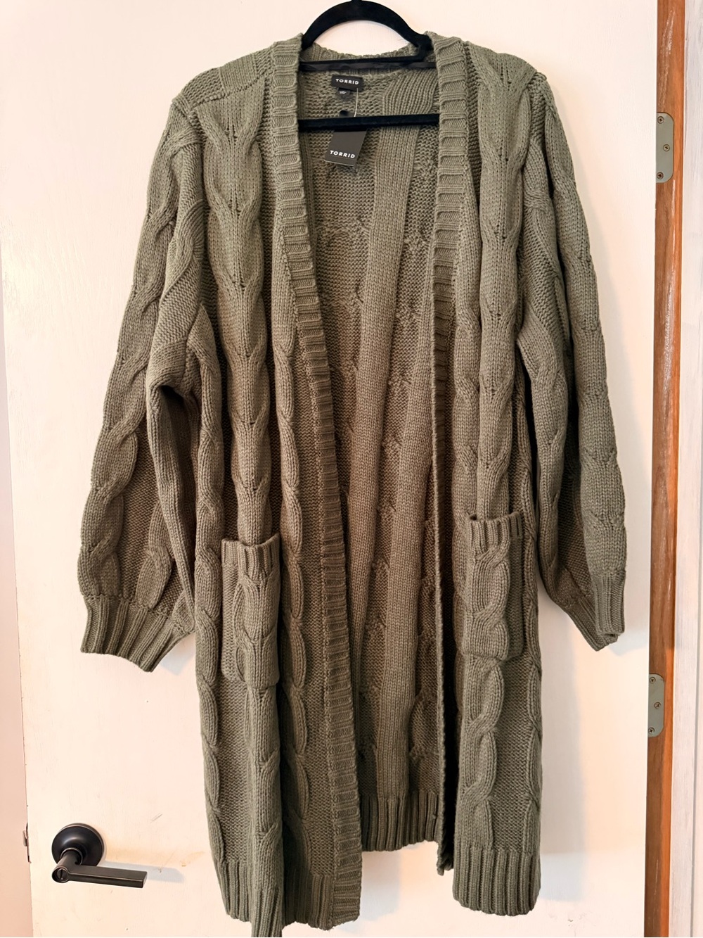 torrid Olive Cable Knit Long Open Cardigan